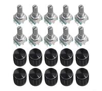 Paquete de 10 interruptores codificadores giratorios EC11 con perilla, potenciómetro digital de 360 grados de 5 pines para control de lente de cámara Arduino Robotics, longitud de eje de 15 mm y 20 mm