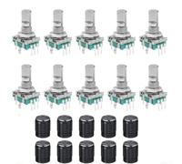 Paquete de 10 interruptores codificadores giratorios EC11 con perilla, potenciómetro digital de 360 grados de 5 pines para control de lente de cámara Arduino Robotics, longitud de eje de 15 mm y 20 mm