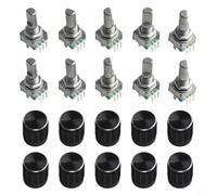 Paquete de 10 interruptores codificadores giratorios EC11 con perilla, potenciómetro digital de 360 grados de 5 pines para control de lente de cámara Arduino Robotics, longitud de eje de 15 mm y 20 mm