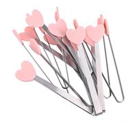 Paquete de 10 mini pinzas de cocina en forma de corazón de acero inoxidable de 5.3 pulgadas con puntas de silicona, herramientas de servir resistentes al óxido para barbacoa, parrilla, camping y uso