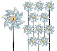 Paquete de 10 molinillos de viento reflectantes repelentes de pájaros, dispositivo disuasorio de pájaros, giratorio plateado brillante para mantener a los pájaros lejos de tu casa, ventana, jardín,