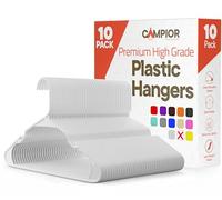 Paquete de 10 Perchas de plástico Blancas, Perchas de plástico Resistentes Delgadas y Que ahorran Espacio, duraderas y Ligeras, Fabricadas en Polipropileno con Muescas Antideslizantes en los Hombros