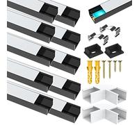 Paquete de 10 perfiles LED de aluminio para tiras de luces LED Philips Hue, etc., difusor LED negro con cubierta blanca lechosa, tapas de extremo y clips de montaje de metal