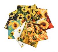 Paquete de 10 piezas de tela estampada de girasol de algodón para bricolaje, acolchado, patchwork, costura, tela floral de 25 x 25 cm (10 piezas de 25 x 25 cm)