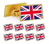 Paquete de 10 pines de solapa de la bandera del Reino Unido, insignias rectangulares esmaltadas con borde dorado para el Día Nacional Británico, celebraciones patrióticas reales, oficina, chaqueta de