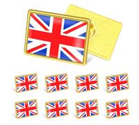Paquete de 10 pines de solapa de la bandera del Reino Unido, insignias rectangulares esmaltadas con borde dorado para el Día Nacional Británico, celebraciones patrióticas reales, oficina, chaqueta de