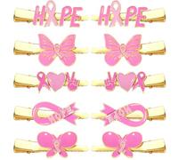 Paquete de 10 pinzas para el cabello con cinta rosa para mujeres, accesorios de concienciación sobre el cáncer de mama, cinta rosa, esperanza, corazón, mariposa, pasadores, soporte para el cáncer de