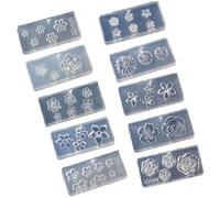 Paquete de 10 plantillas de silicona para uñas, herramienta de diseño de flores, moldes de silicona para creación de manicura, plantilla de arte