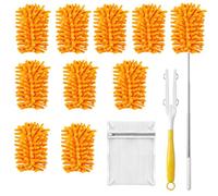 Paquete de 10 plumeros lavables, imán de polvo de 360°, reutilizable con fuerte adsorción, compatible con Swiffer Duster, incluye barra telescópica y bolsas de lavandería