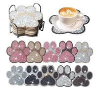 Paquete De 10 Posavasos Pintados Con Diamantes Con Soporte, Posavasos Artísticos Con Diamantes, Posavasos Con Forma De Pata De Perro, Adornos Decorativos De Mesa Con Purpurina