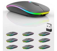 Paquete de 10 ratones inalámbricos Bluetooth, LED de modo dual recargable, silencioso, delgado, portátil (BT5.2 + receptor USB), ratones de computadora de modo dual, para laptop, computadora de