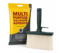 Paquete de 10 rollos de pasta de papel tapiz multiusos y cepillo para pegar | Adhesivo extra fuerte para forro, vinilo, papel pintado en relieve y pesado | Protección fungicida