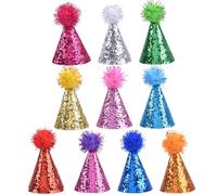 Paquete de 10 sombreros de fiesta pequeños ajustables para gatos, suministros de fiesta para animales y perros con purpurina para cumpleaños, eventos, festivales, sombreros para mascotas
