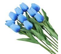 Paquete de 10 tallos de tulipán artificiales, ramo de flores falsas de seda para boda, hogar, sala de estar, dormitorio, centro de mesa de arreglo floral realista (33 cm, azul)
