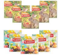 Paquete de 10 tarjetas de felicitación de Pascua con sobres, cuadradas de 14 x 14 cm, interior en blanco, temas religiosos y alegres diseñados en el Reino Unido (conejo)