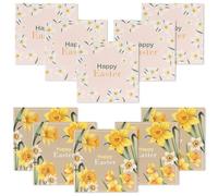 Paquete de 10 tarjetas de felicitación de Pascua con sobres, cuadradas de 14 x 14 cm, interior en blanco, temas religiosos y alegres diseñados en el Reino Unido (narcisos)