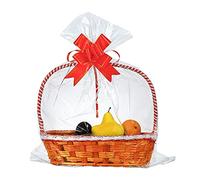 Paquete de 100 bolsas de celofán transparentes de 24 x 30 pulgadas, bolsas de regalo extragrandes de 2.3 mil para cesta de frutas, envoltura de regalo, golosinas, artes y manualidades, 100 lazos de