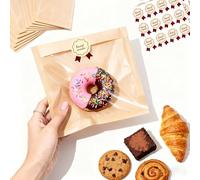 Paquete de 100 bolsas de galletas de panadería sellables con calor con ventana y sello, fundas de papel de 7.1 x 7.5 pulgadas, bolsa de dona de pastelería para venta individual, brownie, regalo de