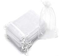 Paquete de 100 bolsas de protección para frutas, malla de organza blanca con cordón para jardinería, barrera reutilizable contra plagas contra pájaros, avispas, moscas, 18 x 25 cm