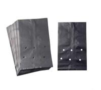 Paquete de 100 bolsas gruesas de polietileno con agujeros de drenaje, macetas negras para verduras, flores y frutas, contenedores permeables al agua de 20 x 30 cm