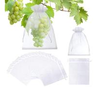 Paquete de 100 bolsas transpirables de protección de frutas de 7 x 9 cm con cordón para uvas, higos, nísperos y frutas pequeñas, malla de malla para pájaros, barrera contra insectos
