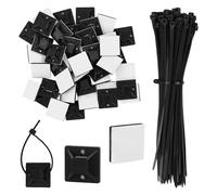 Paquete de 100 bridas autoadhesivas para cables con almohadillas adhesivas multiusos (bridas de nailon negro de 150 mm, ancho de montaje de 18 mm) para oficina en casa