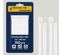 Paquete de 100 bridas reutilizables de 200 mm, color blanco, resistente, de nailon, grandes, de plástico, gruesas, color blanco, 200 x 3,6 mm