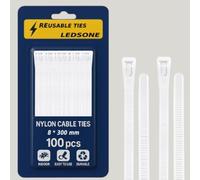 Paquete de 100 bridas reutilizables de nailon de 300 mm, color blanco, resistentes, grandes, de plástico, gruesas, color blanco, 300 x 8 mm