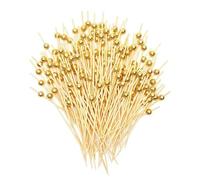 Paquete de 100 brochetas de bambú con perlas doradas de 4.7 pulgadas para fiestas, brunch, barra de mimosa, palillos de cóctel para aperitivos de catering