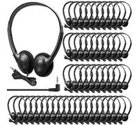 Paquete de 100 Cascos Auriculares Ajustables a Granel con Cable Negro sobre la Cabeza con Enchufe de 3,5 mm para Estudiantes, Escuela, Biblioteca, Museos, Niños, Adolescentes, Niñas, Adultos, Negro