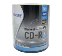 Paquete de 100 discos CD-R Smartbuy Diamond 48X de 700 MB/80 min, con tapa imprimible de inyecci n de tinta blanca y fondo plateado con diamante,