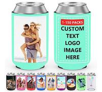 Paquete de 100 fundas personalizadas para enfriar latas a granel, soporte aislado para botellas de bebidas con logotipo y texto para bodas, fiestas de cumpleaños