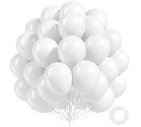 Paquete de 100 globos blancos, globos de látex blanco de 12 pulgadas, calidad de helio para baby shower, cumpleaños, boda, fiesta de decoración (con cinta blanca)