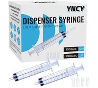 Paquete de 100 jeringas de 10 ml con tapa, punta deslizante Luer, jeringa de 10 cc, paquete completo, sellado estéril a granel, sin aguja