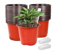 Paquete de 100 macetas de vivero con etiquetas de identificación de plantas, recipientes de plástico con agujeros de drenaje para una gestión eficaz del agua y el desarrollo de raíces