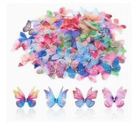 Paquete de 100 mariposas 3D de organza con diamantes de imitación, apliques de tela de doble capa de 4,5 cm para decoración de paredes y man