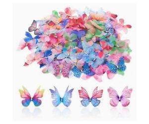 Paquete de 100 mariposas 3D de organza con diamantes de imitación, apliques de tela de doble capa de 4,5 cm para decoración de paredes y man