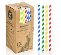 Paquete de 100 pajitas de papel de 216 x 10 mm de ancho, tiras de colores, para batidos y batidos, papel de 4 capas, resistente, dura al menos una hora