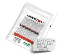 (Paquete de 100 piezas) Chanzon BZX55C3V6 (1N5227B) Diodo Zener 0.5W 3.6V DO-35 (DO-204AH) Diodos axiales 0.5 Watt 3.6 Volt
