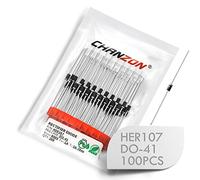 (Paquete de 100 piezas) Chanzon HER107 Diodo rectificador de alta eficiencia 1A 800V 50-70ns DO-41 (DO-204AL) Axial 1 Amp 800 Volt Diodos electrónicos