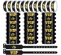 Paquete de 100 pulseras VIP para eventos, pulseras de plástico VIP, color negro y dorado, ligeras, impermeables, pulseras VIP para parques de atracciones, eventos, clubes, fiestas