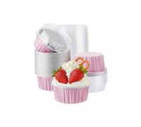 Paquete de 100 tazas de papel de aluminio para hornear con tapas, tazas de postre de 5 onzas, moldes desechables para magdalenas, moldes para magdalenas, moldes para magdalenas, recipientes