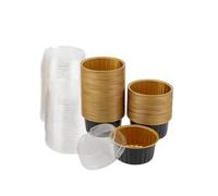 Paquete de 100 tazas de postre con tapas, tazas de aluminio para hornear, mini moldes desechables para magdalenas para bodas, cumpleaños, contenedores individuales de postre, color negro