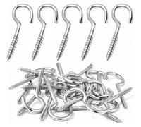 Paquete de 100 tornillos de gancho de acero inoxidable, ganchos de tornillo para madera, montaje en pared y proyectos de bricolaje para el hogar.