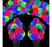 Paquete de 109 globos de neón UV que brillan en la oscuridad, globos reactivos de látex de lunares con luz negra, luces negras, globos de estrellas fluorescentes reactivas, suministros de fiesta de