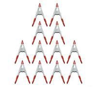 Paquete de 12 abrazaderas de resorte de metal resistentes de 100 mm para carpintería, acero inoxidable con almohadillas de goma, apertura de mandíbula de 32 mm, rojo y plateado