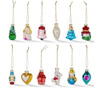Paquete de 12 Adornos Mini Colgantes de Vidrio Decoraciones de árboles, Ideales para Eventos y festividades navideñas.