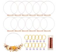 Paquete de 12 aros florales con soporte y luces LED de hadas de 10 pulgadas, anillos de metal para bricolaje, centro de mesa, manualidades, anillos de macramé, corona, atrapasueños, coronas de boda,