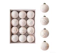 Paquete de 12 bolas de Navidad de estilo antiguo, bolas de adorno colgantes vintage de 8 cm, decoraciones de plástico ligeras para árbol de Navidad o ventana, decoración clásica de vacaciones para el