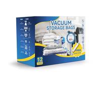 Paquete de 12 bolsas de almacenamiento al vacío XL (100 x 70 cm) - Bolsas de ahorro de espacio debajo de la cama con bomba de mano, PVC resistente de 0,2 mm y doble sellado hermético para edredones,